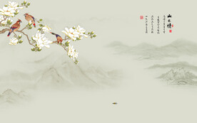 新中式玉兰山水画背景墙
