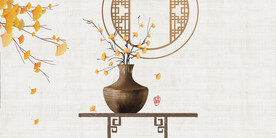 轻奢装饰画 花艺花瓶 杏叶