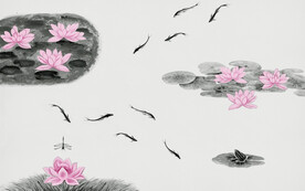 轻奢装饰画 水墨荷花荷叶 鱼