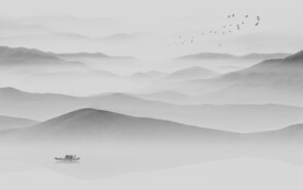 轻奢装饰画 新中式水墨山水画船