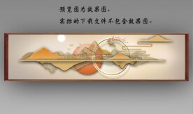 新中式金色抽象麋鹿山水床头画