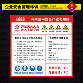 有限空间安全作业告知牌 未转曲