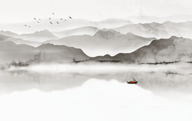 轻奢装饰画 水墨山水画船