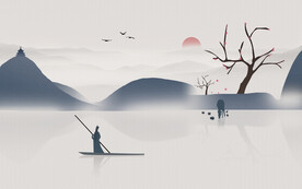 轻奢装饰画 水墨山水画 日落