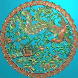 凤凰牡丹花开富贵精雕图圆挂屏