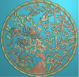 梅兰菊竹四季花圆挂屏