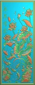 连年有鱼荷花鱼屏风精雕图