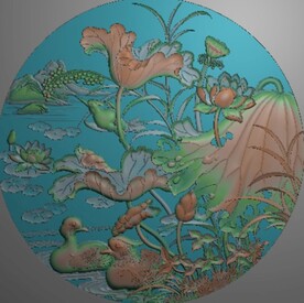 荷花挂屏浮雕精雕图