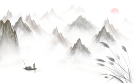 轻奢装饰画 水墨山水画 太阳船