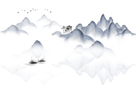 轻奢装饰画 水墨山水画 船