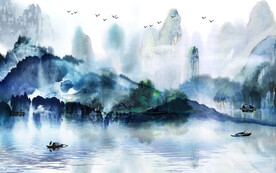 轻奢装饰画 水墨山水画 船