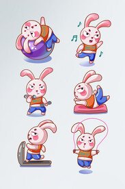 卡通动物兔子宅家健身系列扁平风