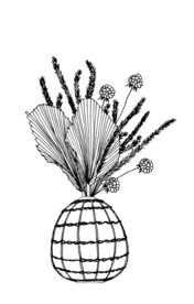 手绘插花艺术矢量线稿