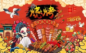 工装特色烧烤背景墙图片