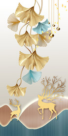 装饰画 杏叶 麋鹿