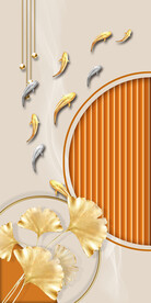 装饰画 杏叶 金鱼