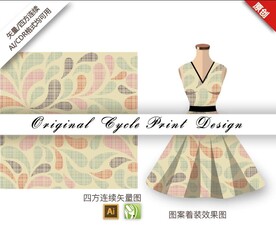 抽象手绘线条几何复古树叶图案