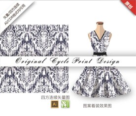 矢量古典抽象花纹数码服饰印花