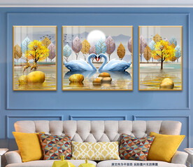 天鹅湖金色鹅卵石发财树装饰画