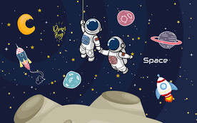 可爱卡通宇航员太空儿童房背景墙