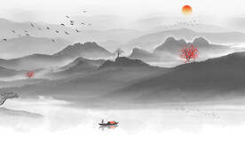 水墨山水中式客厅背景