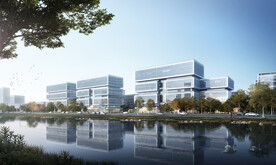 厂房园区办公楼沿河景观设计效果