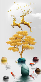 装饰画 麋鹿 石头