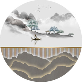 装饰画 水墨山水画 船