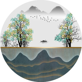 装饰画 水墨山水画 船