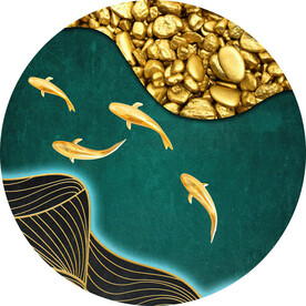 装饰画 金鱼石头 曲线条