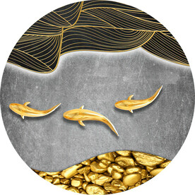 装饰画 金鱼石头 曲线条