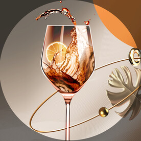 装饰画 红酒杯 柠檬