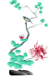 高清分层透明底花鸟打印图