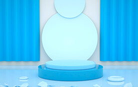 蓝色简约三维空间产品展台场景背