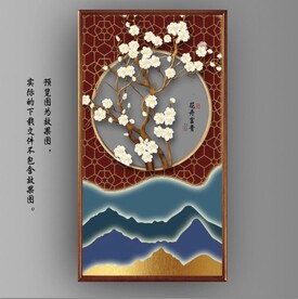新中式玉兰花山水玄关装饰画
