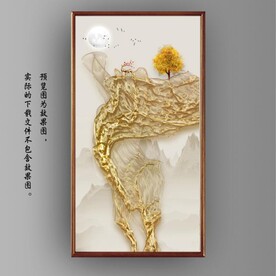 新中式金色麋鹿山水玄关装饰画