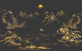新中式浮雕金色山水电视背景墙