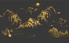 新中式浮雕金色山水电视背景墙