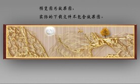 新中式抽象金色麋鹿山水床头画