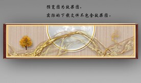 新中式抽象金色麋鹿山水床头画