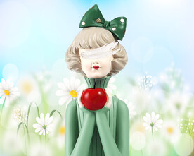装饰画 卡通女孩 苹果