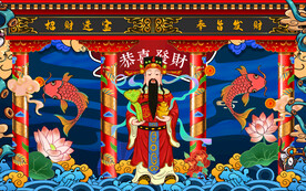 创意国潮风财神背景墙
