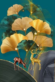 新中式银杏叶发财鹿玄关