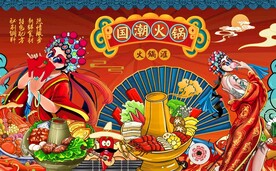 国潮工装火锅背景墙图片