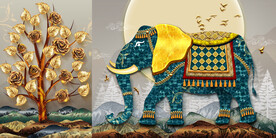 装饰画 大象 金树