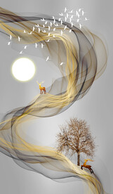 装饰画 弧线 麋鹿