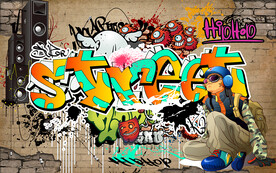 欧美街头涂鸦街舞工装背景墙