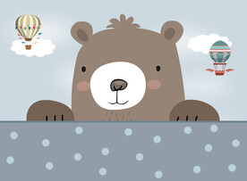 可爱卡通小熊气球白云背景壁画