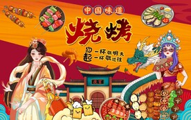 国潮烧烤撸串背景画图片