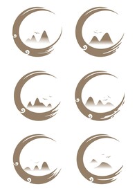 中国风书法笔触中式山纹云纹飞鸟